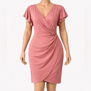 Oten Womens Dress Mauve Faux Wrap Flutter Sleeve V- Neck NWT Size 2xl.